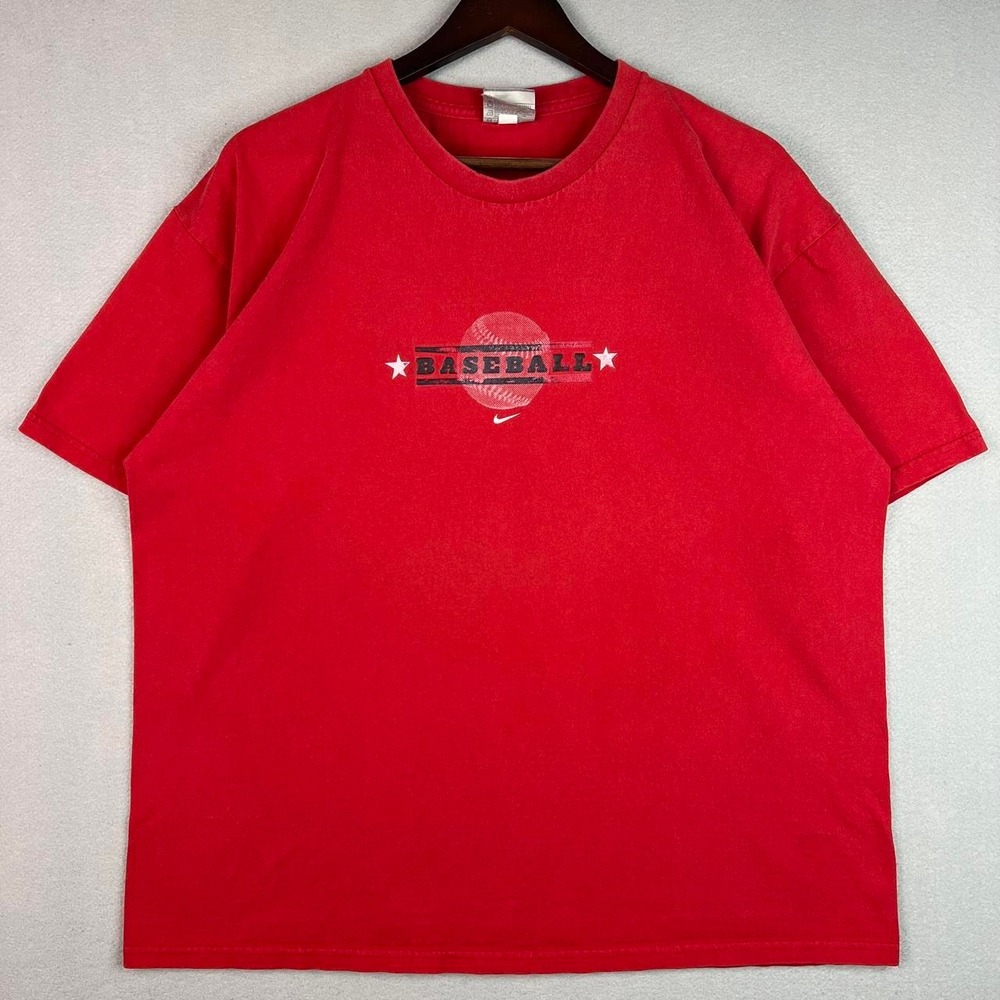 Y2K Red Nike Baseball Tee Shirt Silver Tag Xl